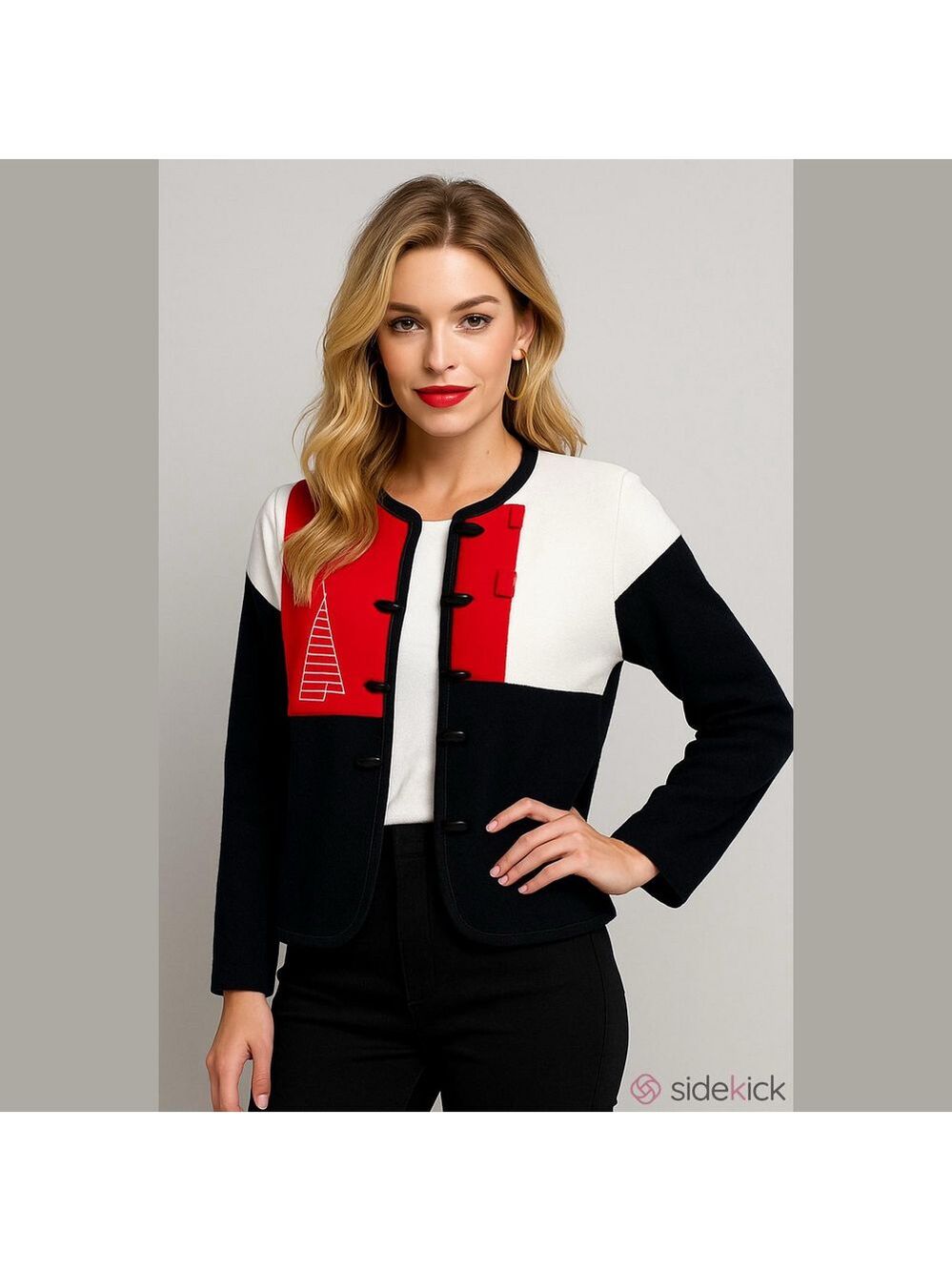 Vintage Color Block Linen Blazer Nautical Theme Black Red White Small